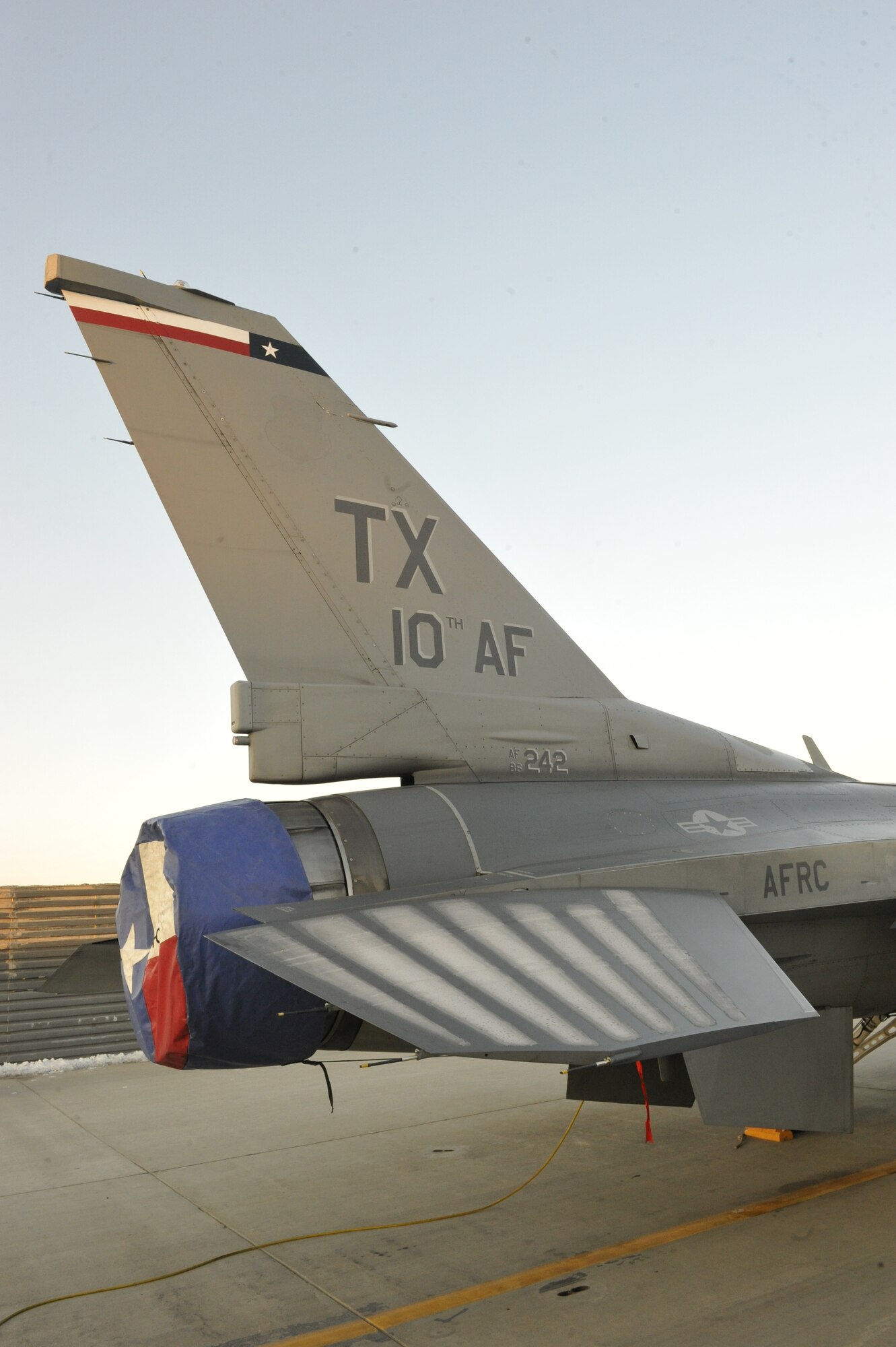 Frost is formed on the tail of an F-16 Fighting Falcon at Bagram Air Field, Afghanistan, Feb. 11, 2014. Nighttime temperatures have been below freezing at Bagram, resulting in morning frost. ( U.S. Air Force photo by Senior Master Sgt. Gary J. Rihn/Released)