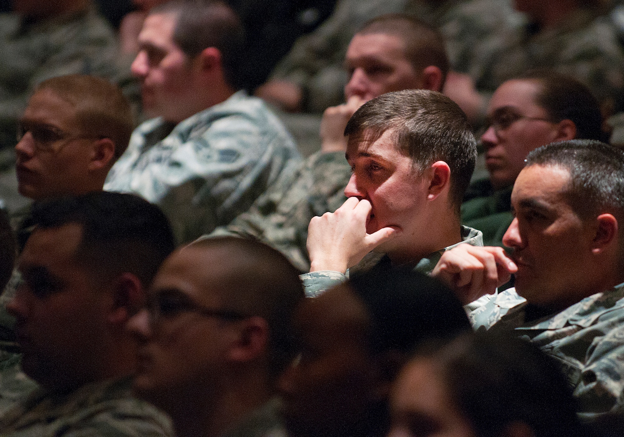 140211-F-JW079-107
Airmen of the 20th Air Force and 90th Missile Wing listen to Lt. Gen. Stephen Wilson, commander of Air Force Global Strike Command, during an all call on F.E. Warren Air Force Base, Wyo., Feb. 11, 2014. (U.S. Air Force photo by R.J. Oriez)
