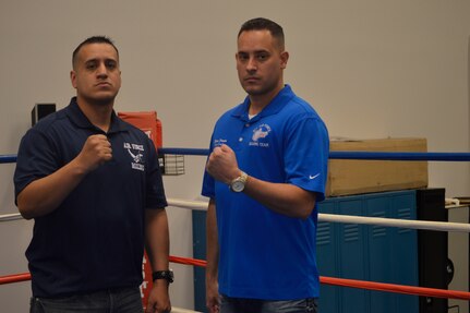 All-Air Force Boxing coaches Bobby De Leon, left, and Steven Franco have known each other since 2000 when they were stationed at Kunsan Air Base, South Korea. They have coached the team as a duo since 2012 (Photo by Jose T. Garza III).