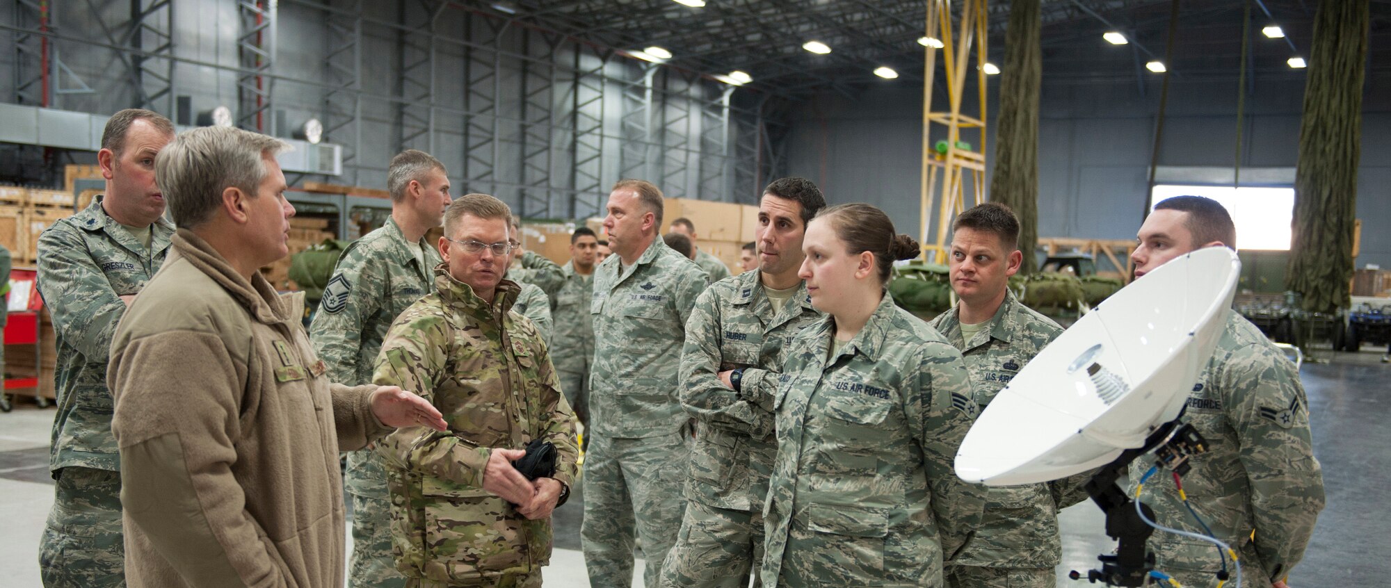 Lt. Gen. Eric Fiel, Air Force Special Operations Command commander (left), speaks to Airmen assigned to the 352nd Special Operations Support Squadron Feb. 11, 2014, during Fiel’s visit to RAF Mildenhall, England. Fiel met with Airmen assigned to the 352nd Special Operations Group and toured different facilities used by the group.(U.S. Air Force photo by Staff Sgt. Stephen Linch) 