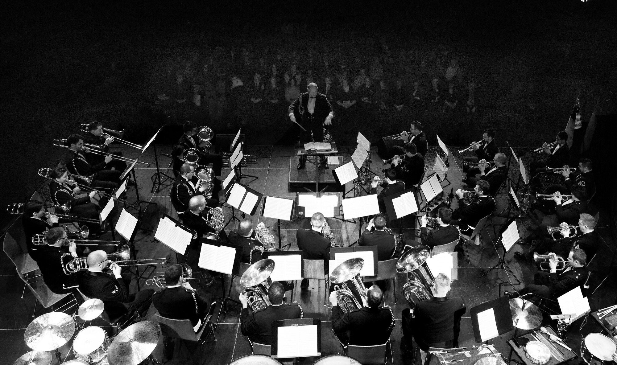 The U.S. Air Force in Europe and Air Forces Africa Band and the Luxemburg Military Brass players conduct a concert Feb. 10, 2014, Pont-A-Mousson, France. The bands came together to conduct five concerts in five days across Europe to foster cultural relations and promote international diplomacy. (U.S. Air Force photo/Airman Dymekre Allen)