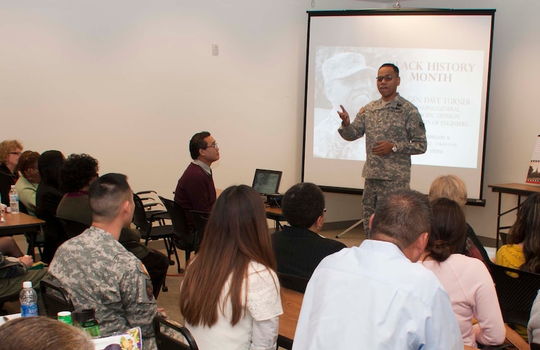 South Pacific Division Commander Brig. Gen. C. David Turner speaks to South Pacific Division and San Francisco District employees during the district’s Black History Month event held at the Headquarters Building Feb. 11.