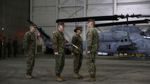 Sgt. Maj. Lynnette C. Marr-Gaye relieves Sgt. Maj. Marion L. Hammerschmidt Jr., as the Marine Light Attack Helicopter Squadron 269 sergeant major in a ceremony at the squadron's hangar, Feb. 13.