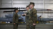 Sgt. Maj. Lynnette C. Marr-Gaye relieves Sgt. Maj. Marion L. Hammerschmidt Jr., as the Marine Light Attack Helicopter Squadron 269 sergeant major in a ceremony at the squadron's hangar, Feb. 13.