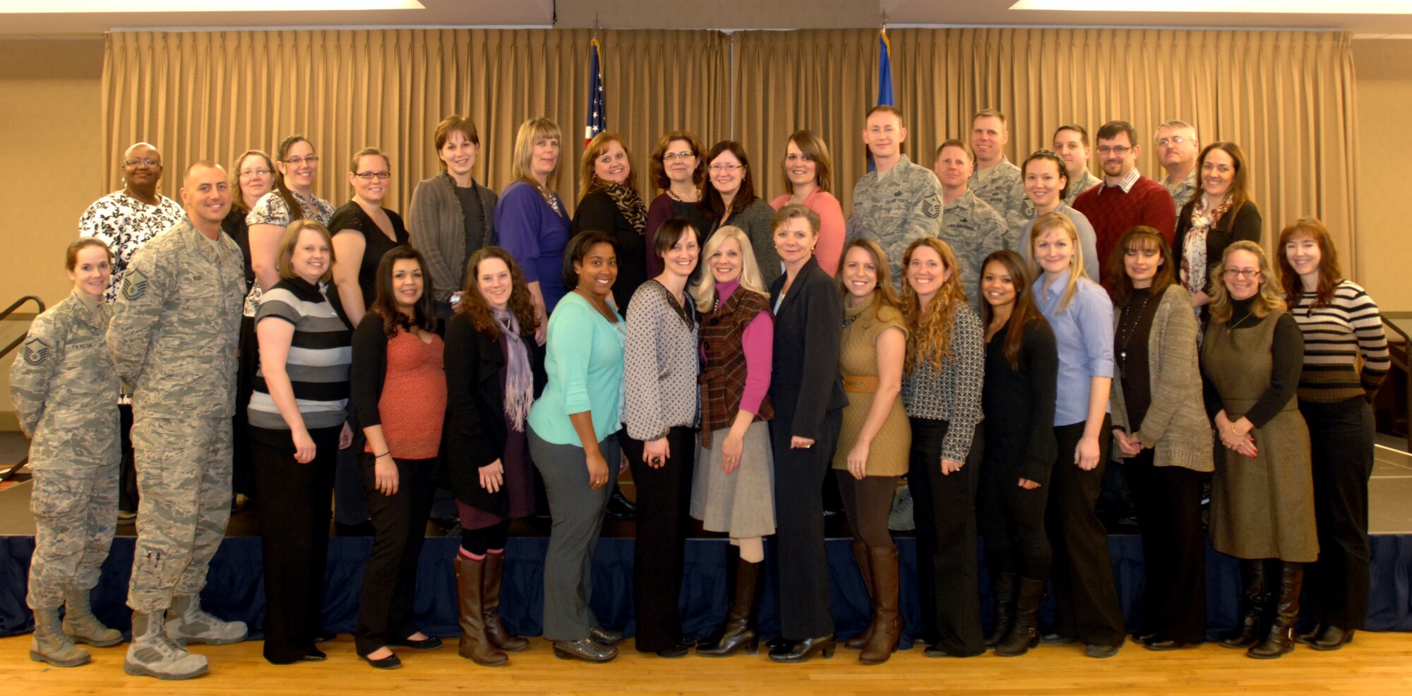 Ricki Selva, spouse of Air Mobility Command Commander Gen. Paul Selva, took some time to attend a breakout session with Key Spouses, mentors and first sergeants at the Northern Lights Club Warrior Lounge Feb. 11 and 12, 2014. There, attendees discussed some trending Air Force topics, including force restructuring, sexual assault within the military and the Key Spouse program.  Mrs. Selva, one of the first women to ever graduate from the Air Force Academy in the class of 1980, focused her visit on the families’ perspective of military service, dignity and respect in the ranks and force restructuring. (U.S. Air Force photo/Staff Sgt. Susan L. Davis)