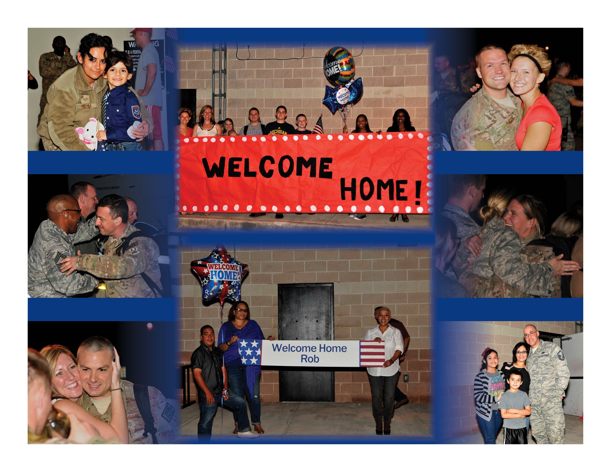Photos taken from the reception area where service members from Homestead Air Reserve Base, Fla., returned from a deployed location and were met by their loved ones. (U.S. Air Force graphic by/Senior Airman Jaimi L. Upthegrove)