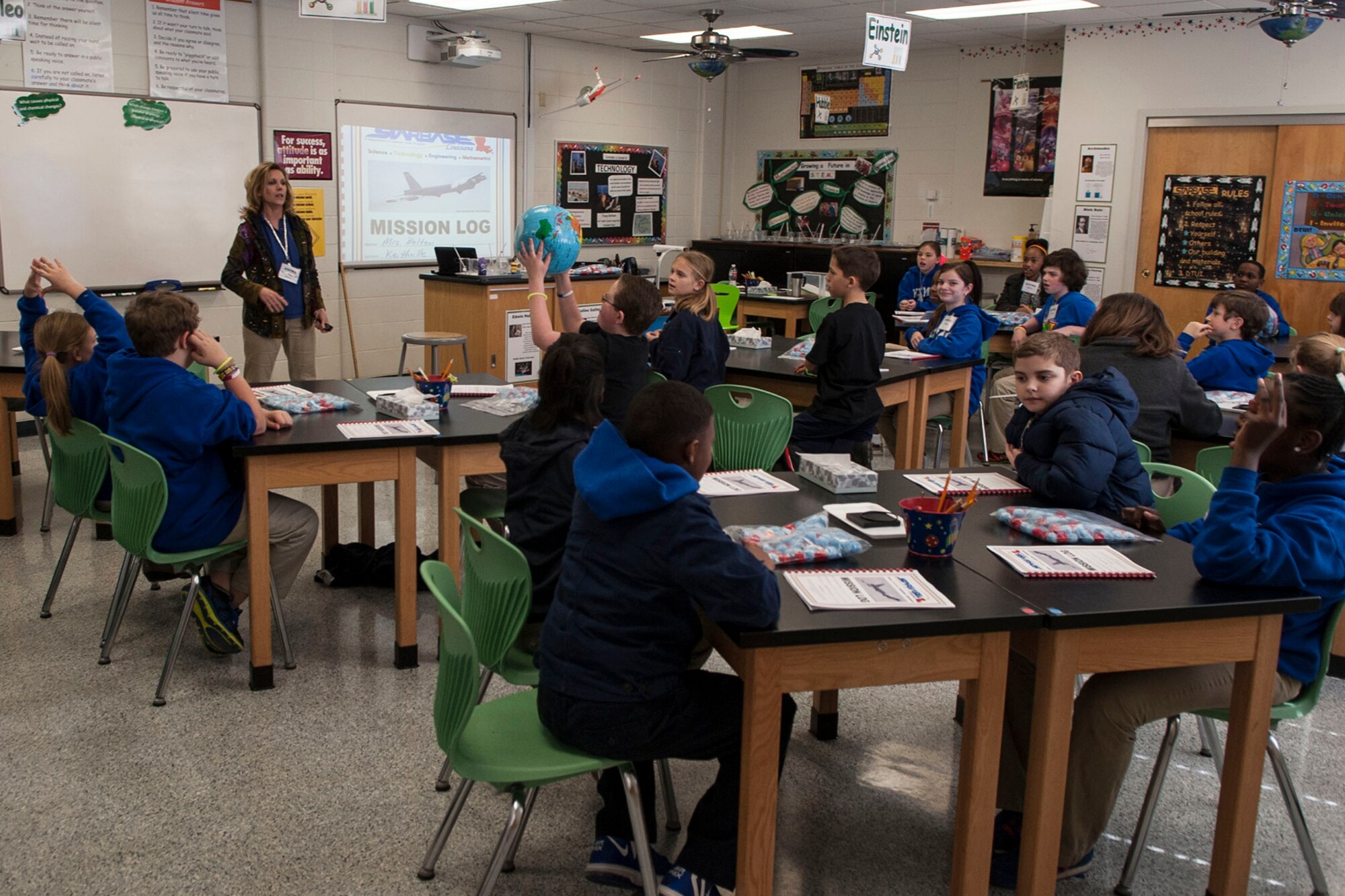 Keithville Elementary 5th Grade students attend classes at STARABASE Louisiana, on Barksdale Air Force Base, La., Feb. 13, 2014. STARBASE Louisiana is one of over 70 national STARBASE sites that present an exciting 25-hour hands-on minds-on Science, Technology, Engineering, and Mathematics (STEM) curriculum to local area 5th grade students and their teachers. This STARBASE program is sponsored by the 307th Bomb Wing. (U.S. Air Force photo by Master Sgt. Jeff Walston/Released)