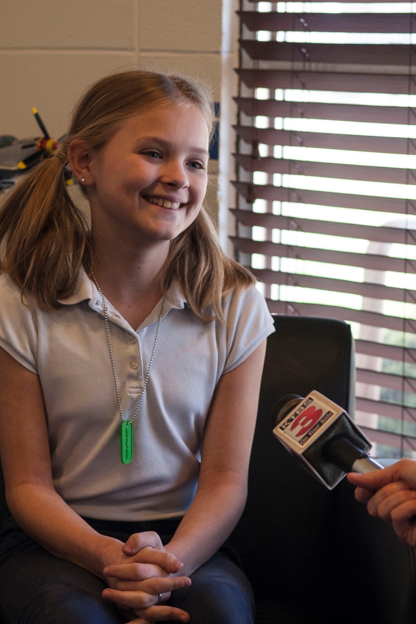 A 5th Grade student from Keithville Elementary, Keithville, La., is interviewed while attending the STARBASE Louisiana program located on Barksdale Air Force Base, La., Feb. 13, 2014. The student was attending STARBASE, which is one of over 70 national STARBASE sites and is sponsored by the 307th Bomb Wing. (U.S. Air Force photo by Master Sgt. Jeff Walston/Released) 