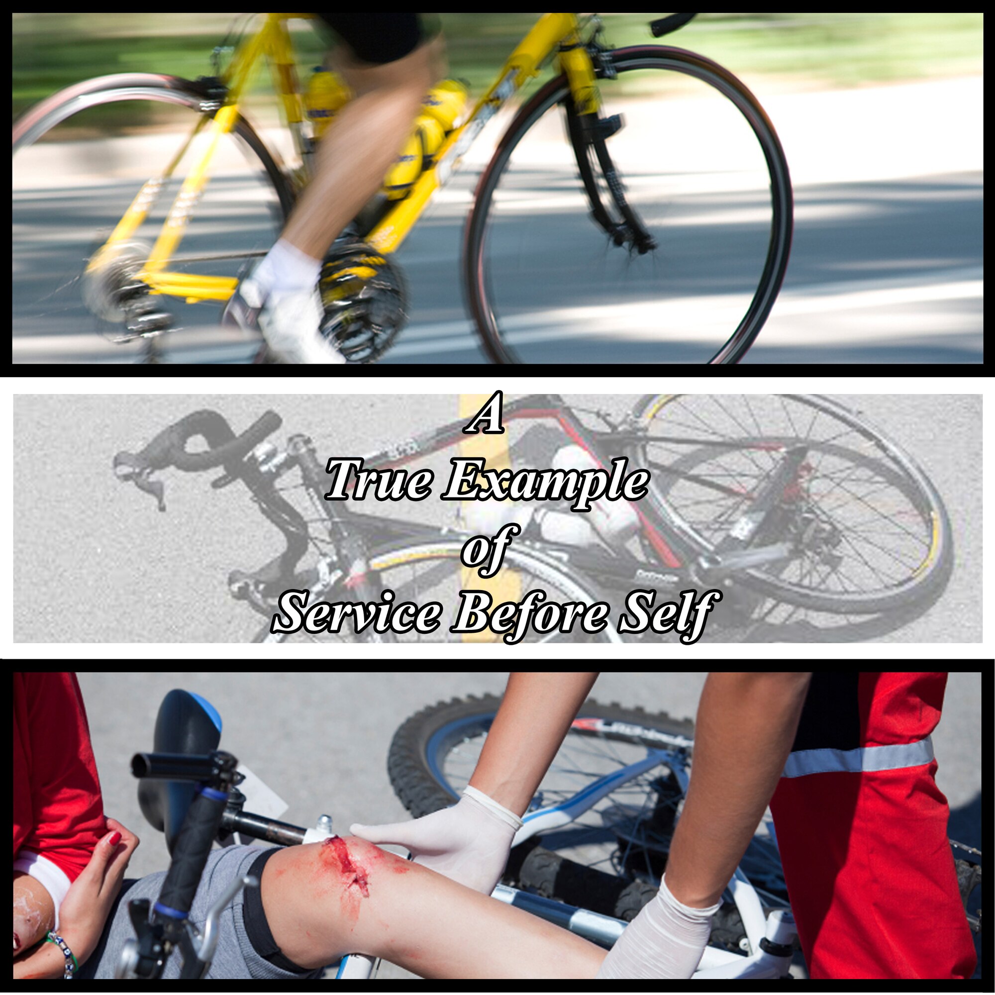 Staff Sgt. Jonathan Desmond, 6th Security Forces Squadron military working dog trainer, and his wife Lilian, a former 6th SFS Airman, demonstrated a true example of service before self by providing aid to injured cyclist during the Ride2Recovery's Tampa Honor Ride. (U.S. Air Force graphic by Senior Airman Shandresha Mitchell/Released)