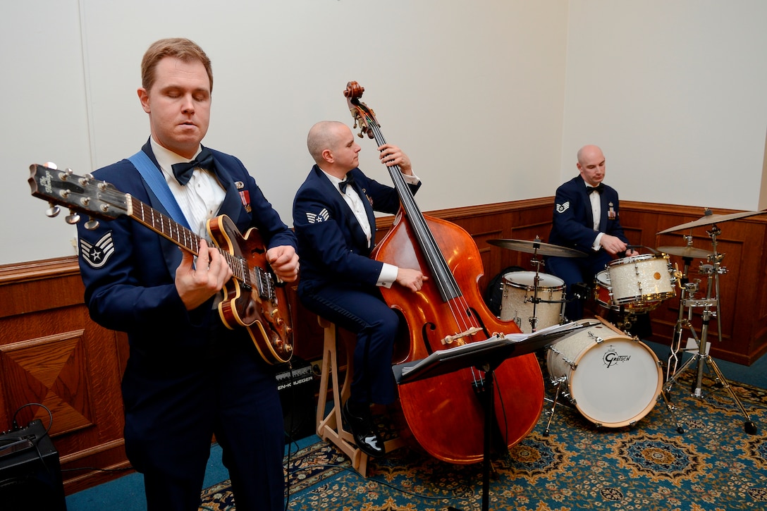 The USAFE Band Ambassadors Jazz combo perform for the annual KMC Chief Master Sergeant Recognition Ceremony.  The event honored Chief Master Sergeants throughout the KMC for their outsanding efforts.  (U.S. Air Force photo by Senior Airman Jose L. Leon/Released)