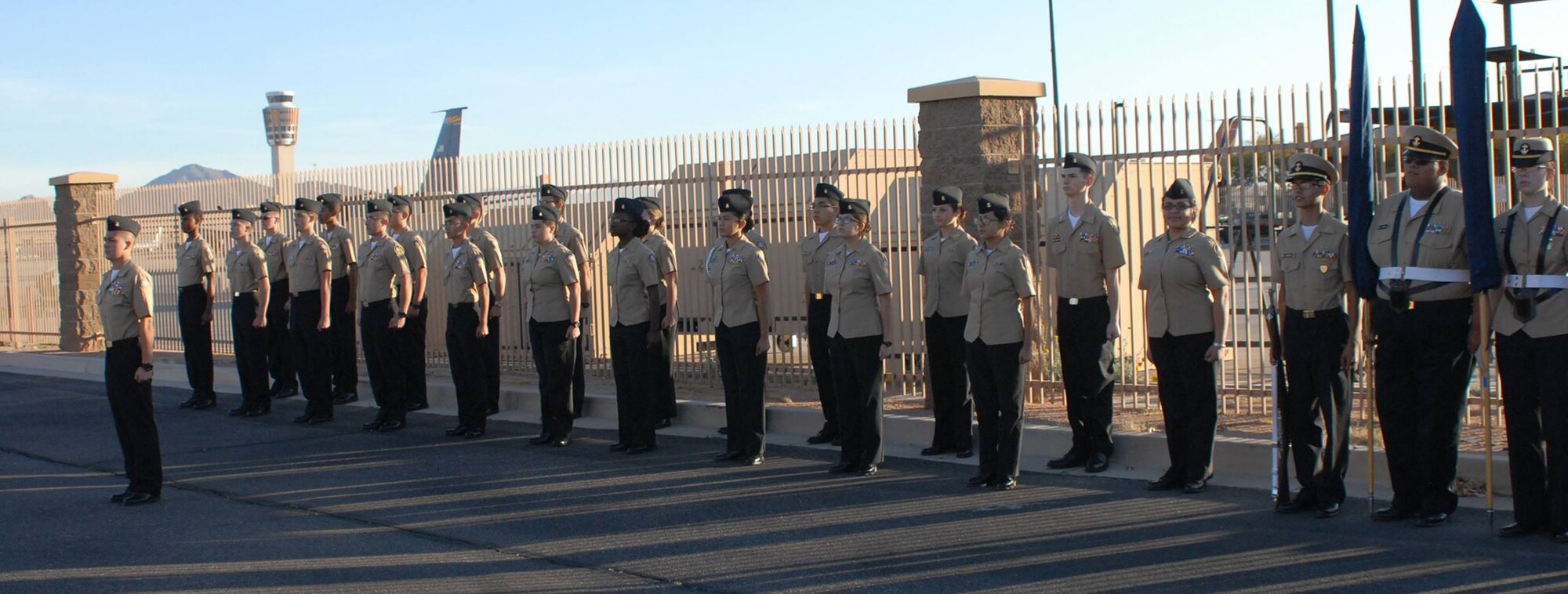 Cadet Eric Garza, company commanding officer with Thunderbird High School, stands with confidence as his school competes with over 23 other high schools around Arizona at Phoenix Sky Harbor Air National Guard Base, Feb 15, 2014. (U. S, Air National Guard photo by 1st Lt. Rebecca Garcia/Released)