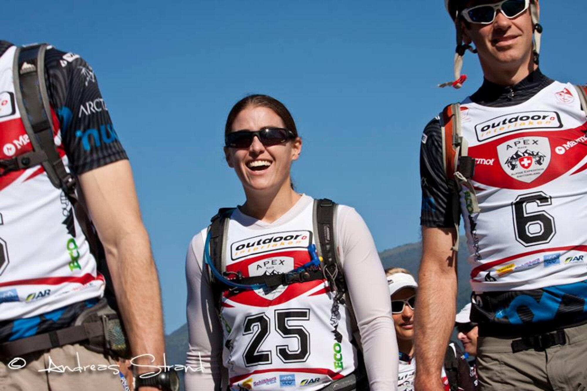 Lt. Cmdr. Melissa Coombes, Navy Central Command Forward Headquarters Manas/Qatar assistant officer in charge, cracks a smile before the beginning of the Alpine Expedition Switzerland Adventure Race June 2011. (Courtesy photo/Andres Strand photography)