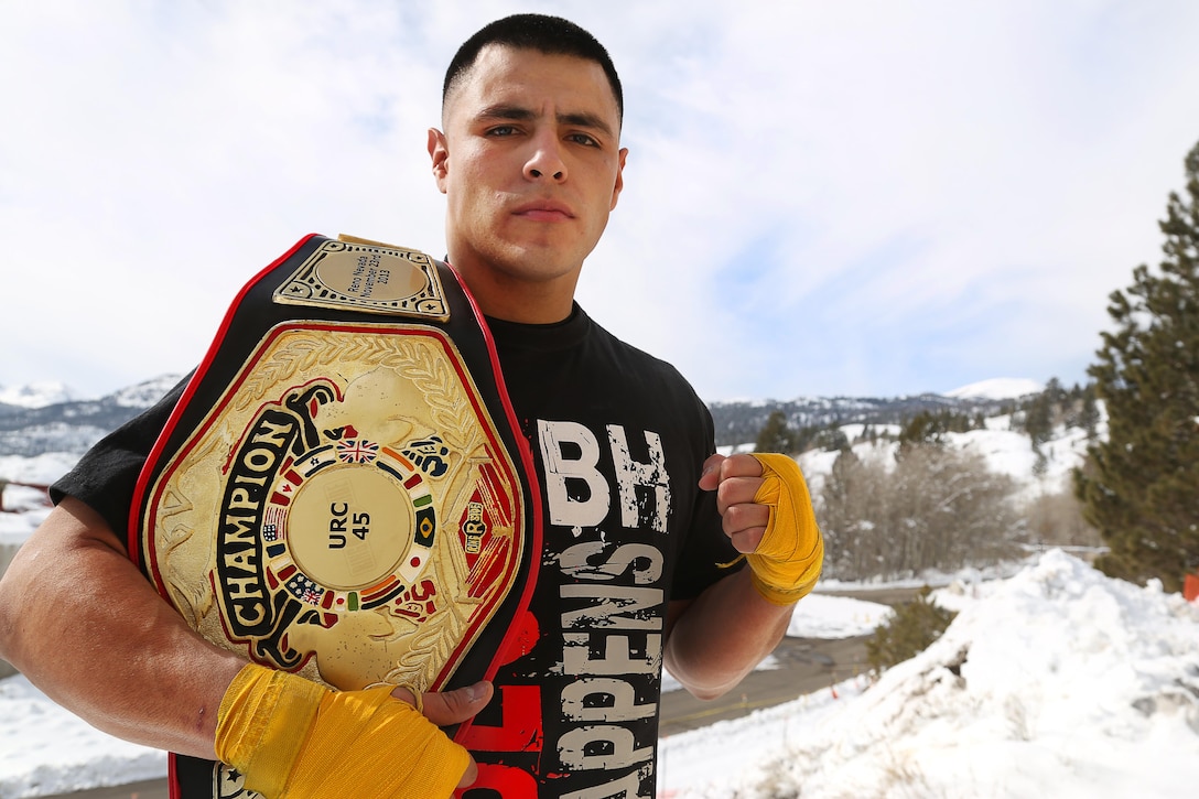 Sgt. Daniel Ramirez stands at 5’ 10” and weights in at 190 pounds, cutting down to 170 for his fights. He proudly wears a battle scar above his right eye from a front kick in his fourth fight and when he steps onto the mat, he is a force to be reckoned with.


