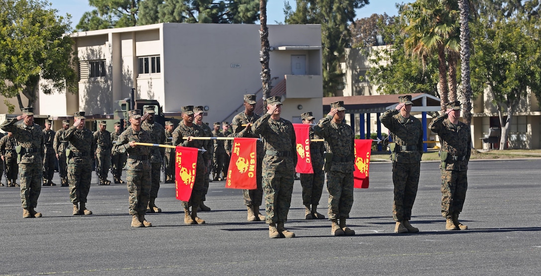 Marines with 1st Supply Battalion, Combat Logistics Regiment 15, 1st Marine Logistics Group, during a change of command ceremony aboard Camp Pendleton, Calif., Feb. 13, 2014. The ceremony was held to welcome Lt. Col. Tiffany Harris as she took command of 1st Supply Bn. Harris is a seasoned leader, boasting a wide variety of experience differing duties, to include services in support of building partner Nations capacity, to participating in United Nations peacekeeping as a major with United States Mission to the United Nations. The lieutenant colonel from Lancaster, Pa., promised to do everything she can to support the Marines of the battalion and keep the excellence that has been passed on to her by Lt. Col. Michael J. Fitzgerald.