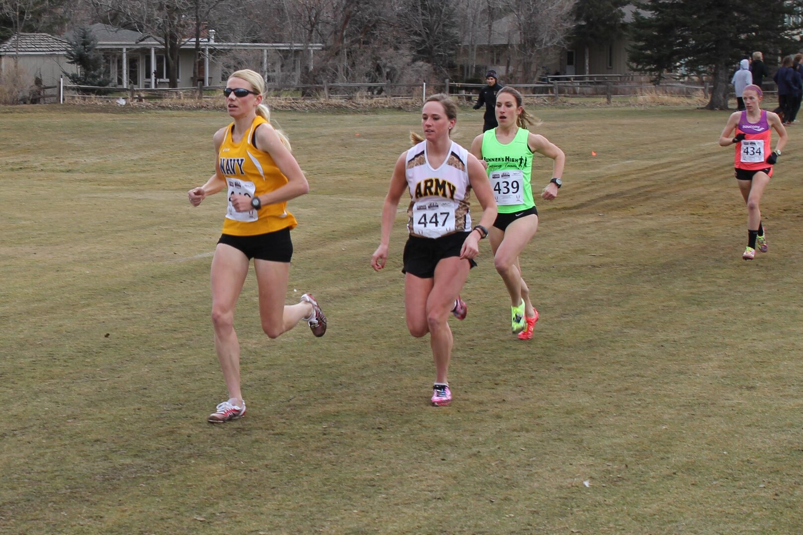 Navy LT Amanda Rice (Atsugi, Japan)- Left and Army 2LT Chelsea Prahl (JB Lewis McChord, WA) - Center placed first and third respectively in the 2014 Armed Forces Cross Country Championship held in conjunction with the USA Track and Field Cross Country National Championship on 15 February in Boulder, Colo.