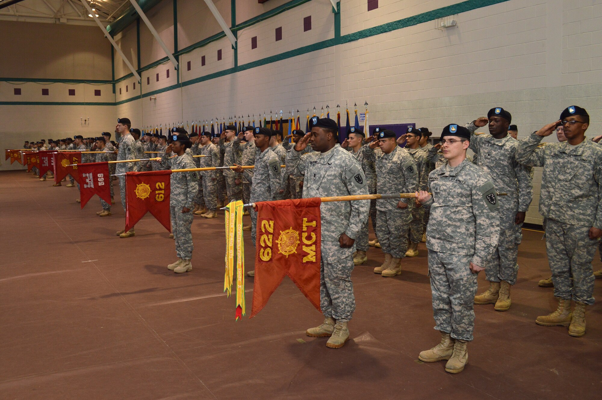 Members of the 53rd Transportation Battalion, 7th Transportation Brigade (Expeditionary) held a change of command ceremony at Fort Eustis, Va., Feb. 18. U.S. Army Maj. Theresa Armstrong, a Dallas native, relinquished her command of the 53rd Trans. Bn. to Maj. Clarisse Scott, a native of Elliot, S.C. (U.S. Army photo by Sgt. Stefanie Warner/Released)