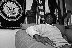 William Clifton Wilson, a former U.S. Army staff sergeant, sits in a home owned by Vetshouse, a nonprofit organization aimed to help homeless veterans, in Virginia Beach, Va., Feb. 10, 2014. Vetshouse is one of many charities nationwide that help the estimated 200,000 homeless veterans in America. (U.S. Air Force photo by Airman 1st Class Devin Michaels/Released)