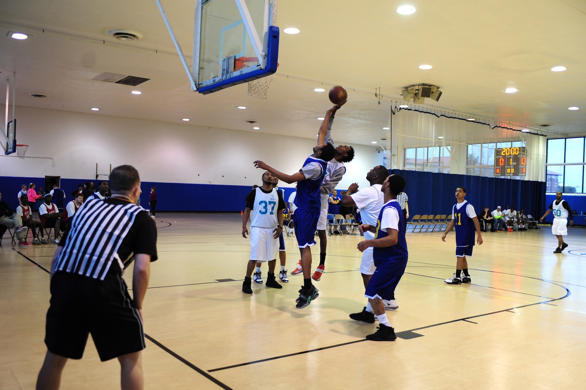 The Special Olympics Virginia Area 22 Basketball Tournament takes place at Langley Air Force Base, Va., Feb. 15, 2014. The tournament was divided into half-court and full-court games, as well as a skills contest. (U.S. Air Force photo by Airman 1st Class Areca T. Wilson/Released)