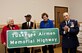 Retired Lt. Col. James Warren (right), Senator Lois Wolk, Aubrey Matthews and Edith Roberts proudly present the Tuskegee Airmen Memorial Highway sign that will be displayed on Interstate 80 Feb. 6, 2014, at the Veterans Hall in Dixon, Cali. Warren joined the armed forces in 1942 as a pilot and began his 35-year legacy as an original Tuskegee Airman. (U.S. Air Force photo/Senior Airman Madelyn Brown)
 