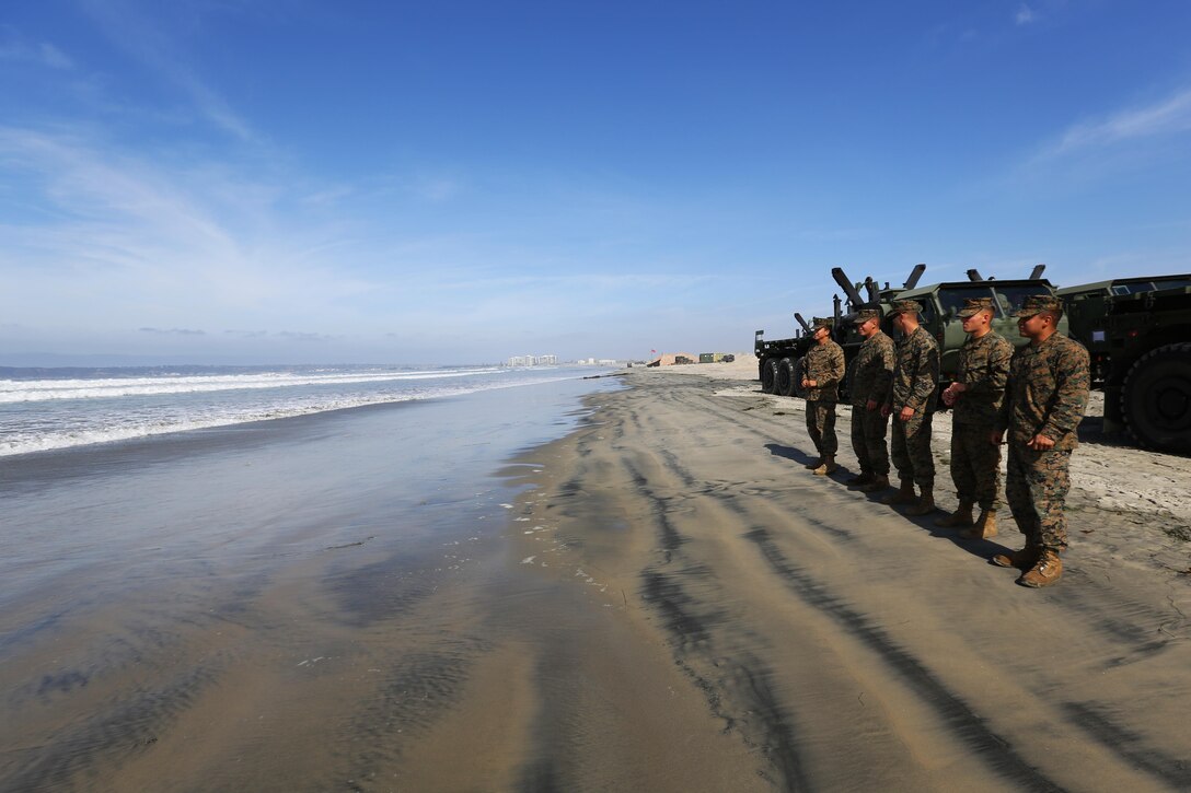 U.S. Marines with Combat Logistics Regiment 1 (CLR-1) participate in exercise Brilliant Scepter aboard Naval Amphibious Base Coronado, Coronado, Calif., February 18, 2014. Marines from CLR-1, Combat Logistics Battalion 5, and 7th Engineer Support Battalion worked along side naval units to conduct Maritime Prepositioning Force (MPF) training in preparation for their upcoming deployment to Jordan as part of Operation Eager Lion. MPF's serve as a naval power projection capability that supports the deployment and employment of Naval and Marine forces worldwide.