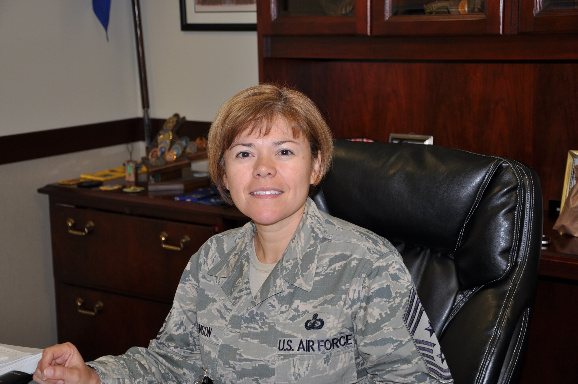 Chief Master Sergeant Angelica Johnson is SMC's command chief master sergeant.   (Photo by Alicia Garges)