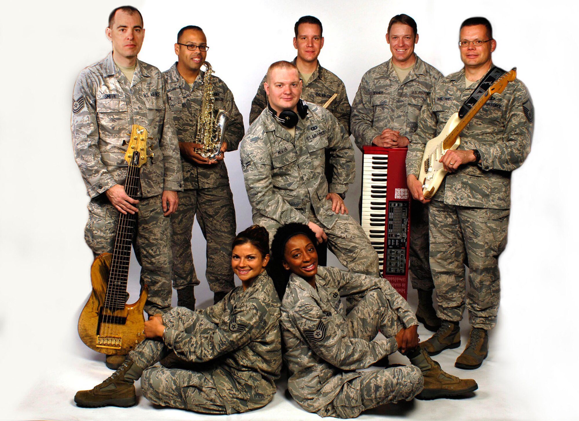 Systems Go is a popular music combo from the United States Air Force Band of Flight, stationed at Wright-Patterson Air Force Base, Ohio. A multi-task group, Systems Go is the Band of Flight's main recruiting element for the Air Force. The group tours extensively throughout the school-year to high schools across the Midwest promoting the Air Force and the many opportunities it provides. As part of the Band of Flight's commitment to community relations and event support, Systems Go also performs at fairs, festivals, amusement parks, and a host of community sponsored events during the summer months. Combined with year-round support of military ceremonies and events, Systems Go maintains an extensive performance schedule that relies on the talents and flexibility of its members. (U.S. Air Force Photo) 
