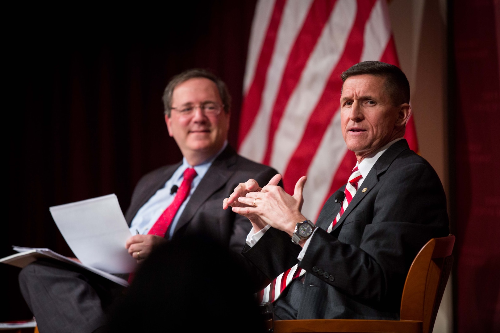 February 18th, 2014 - DIA Director Lt. Gen. Michael Flynn and the New York Times’ David Sanger engage the audience at a discussion on the way forward for defense intelligence at Harvard’s John F. Kennedy Jr. Forum. 