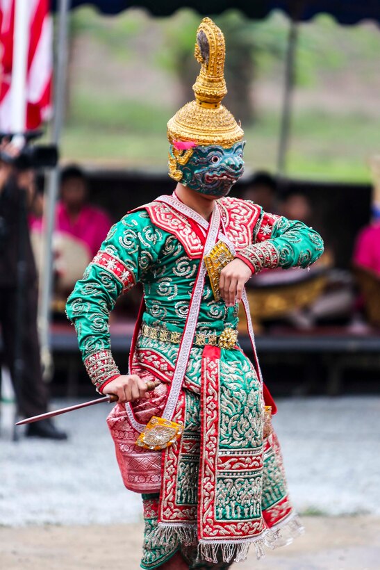 A traditional Thai dancer performs for guests and service members at the Wat Kun Song school dedication ceremony during Exercise Cobra Gold in Chanthaburi Province, Kingdom of Thailand, Feb. 20. Cobra Gold, in its 33rd iteration, demonstrates the U.S. and the Kingdom of Thailand's commitment to our long-standing alliance and regional partnership, prosperity and security in the Asia-Pacific region. The building of the school is a combined effort between the Kingdom of Thailand, U.S. and Republic of Korea.