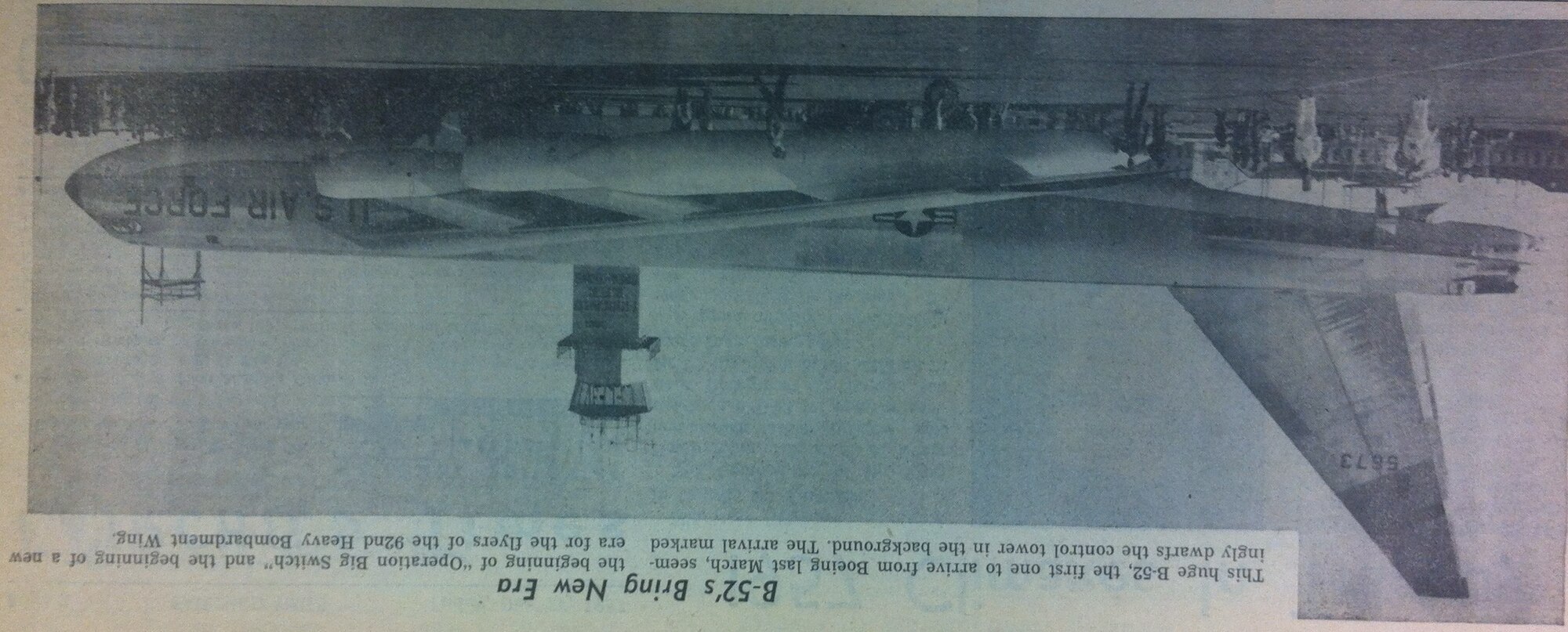 Historical photo: First B-52 at Fairchild Air Force Base. (U.S. Air Force courtesy photo)