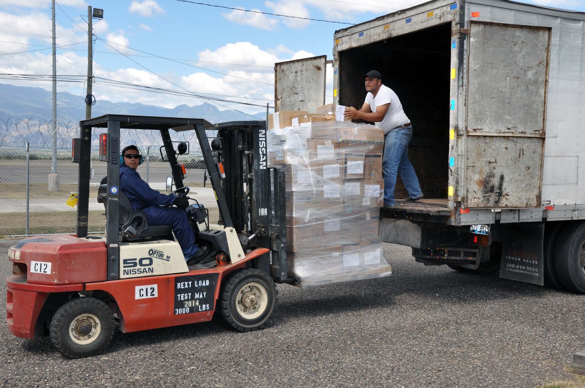 More than 19,000 pounds of donated medical supplies and equipment were picked up from Soto Cano Air Base by the non-governmental organization "Helping Hands for Honduras," working in conjunction with the United States Agency for International Development (USAID), Feb. 19, 2014. The six pallets of medical supplies originally arrived at Soto Cano via C-17 aircraft as "Denton Cargo," Feb. 3, and were offloaded and staged for pickup by Joint Task Force-Bravo's 612th Air Base Squadron.  (U.S. Air Force photo by Capt. Zach Anderson) 