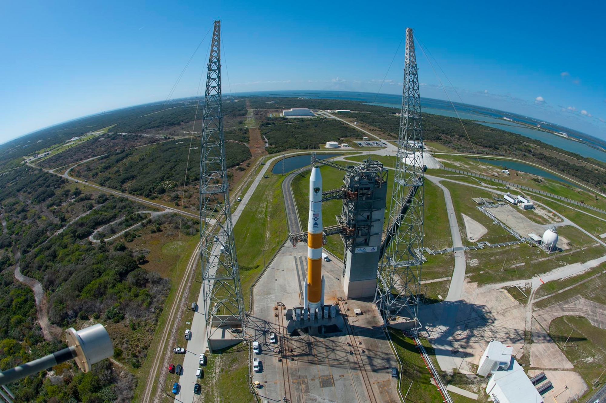 A Delta IV rocket sits on the launch pad awaiting the launch of the GPS IIF-5 satellite, Feb 20. (Photo by Ben Cooper, United Launch Alliance)