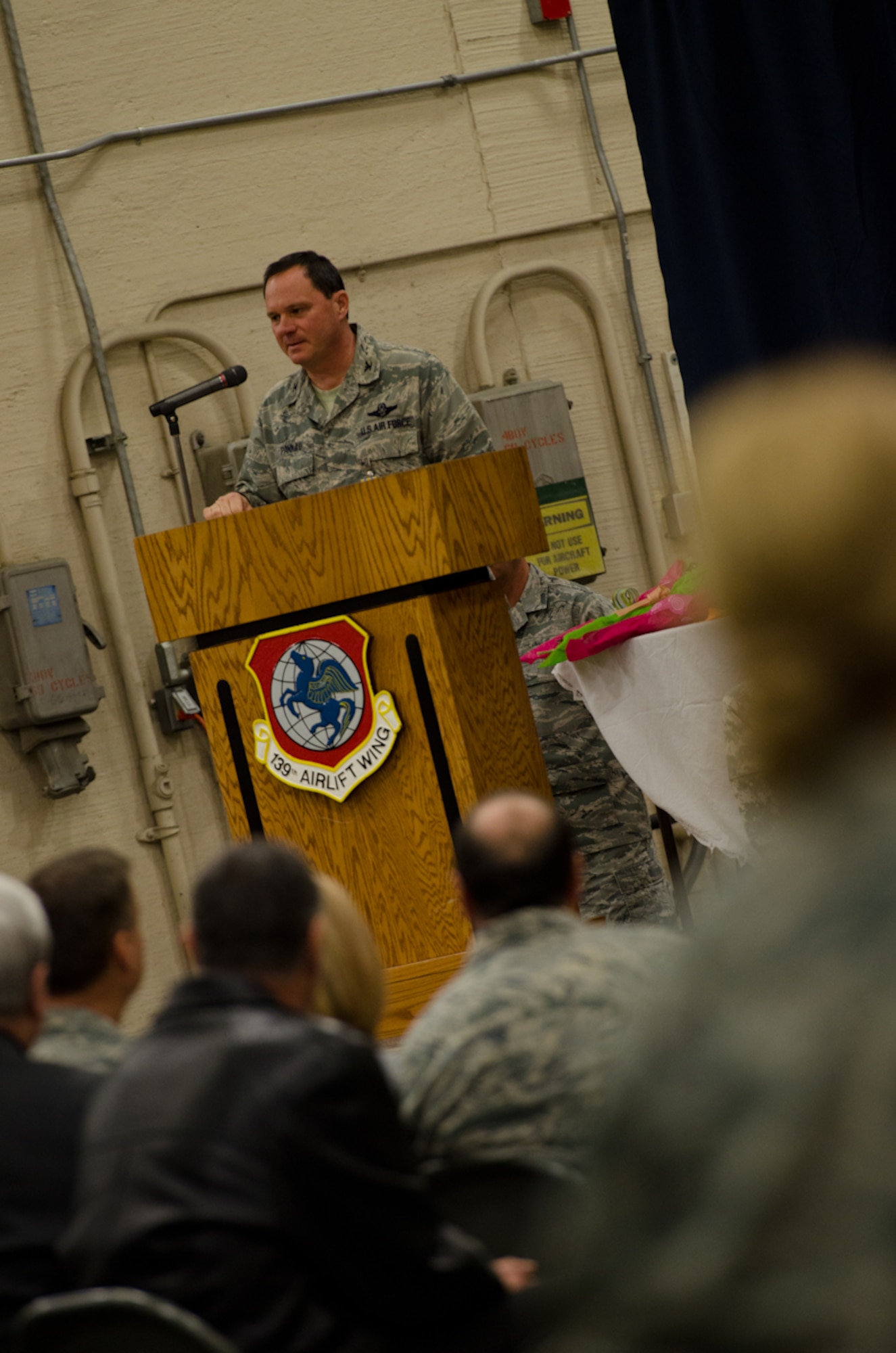 Col. Michael Pankau speaks during his retirement ceremony Jan. 4, 2014. (U.S. Air National Guard photo by: Senior Airman Sheldon Thompson/Released)