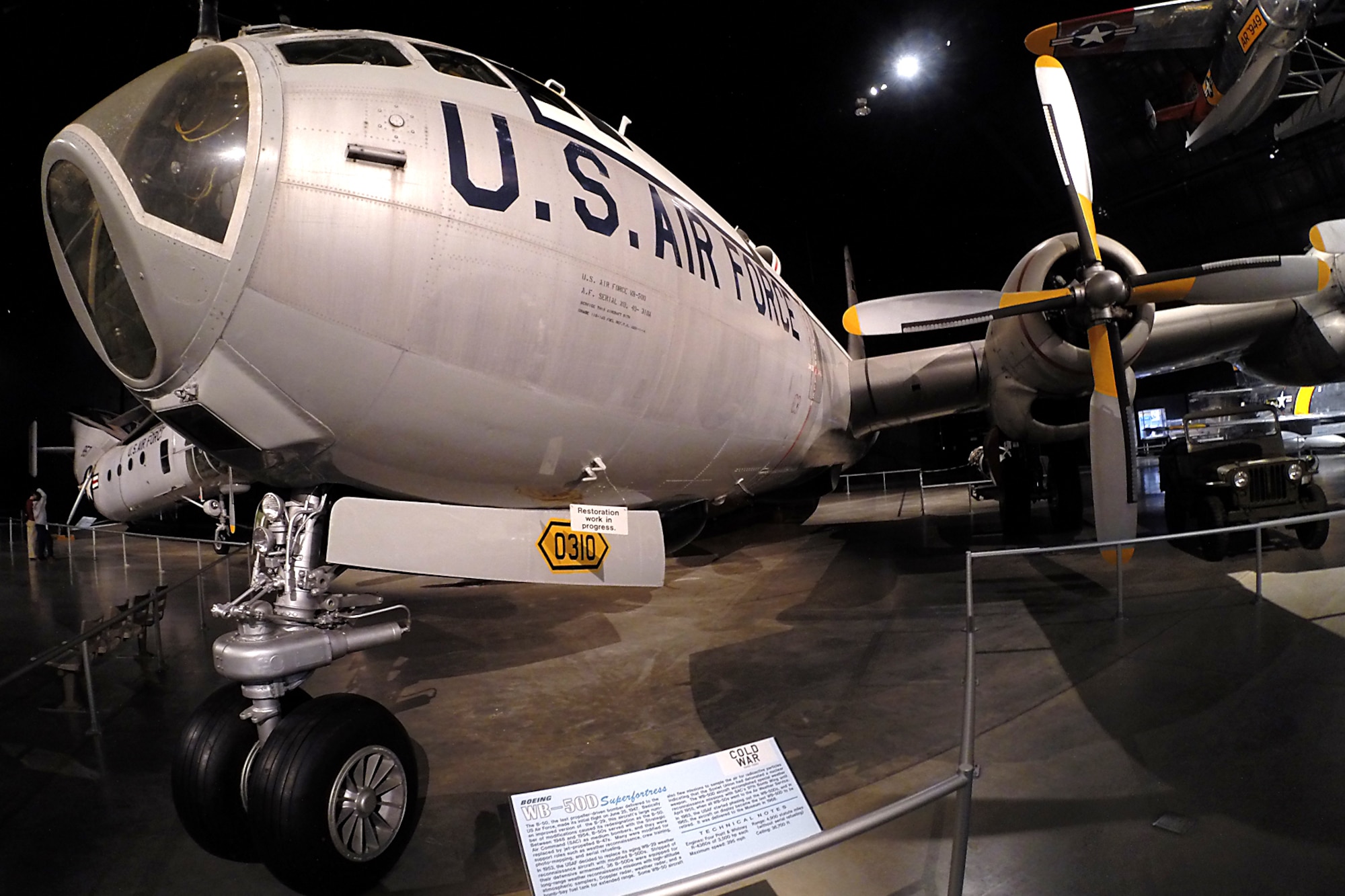 The Boeing WB-50D Superfortress on display in the Cold War Gallery at the National Museum of the U.S. Air Force. (U.S. Air Force photo)
