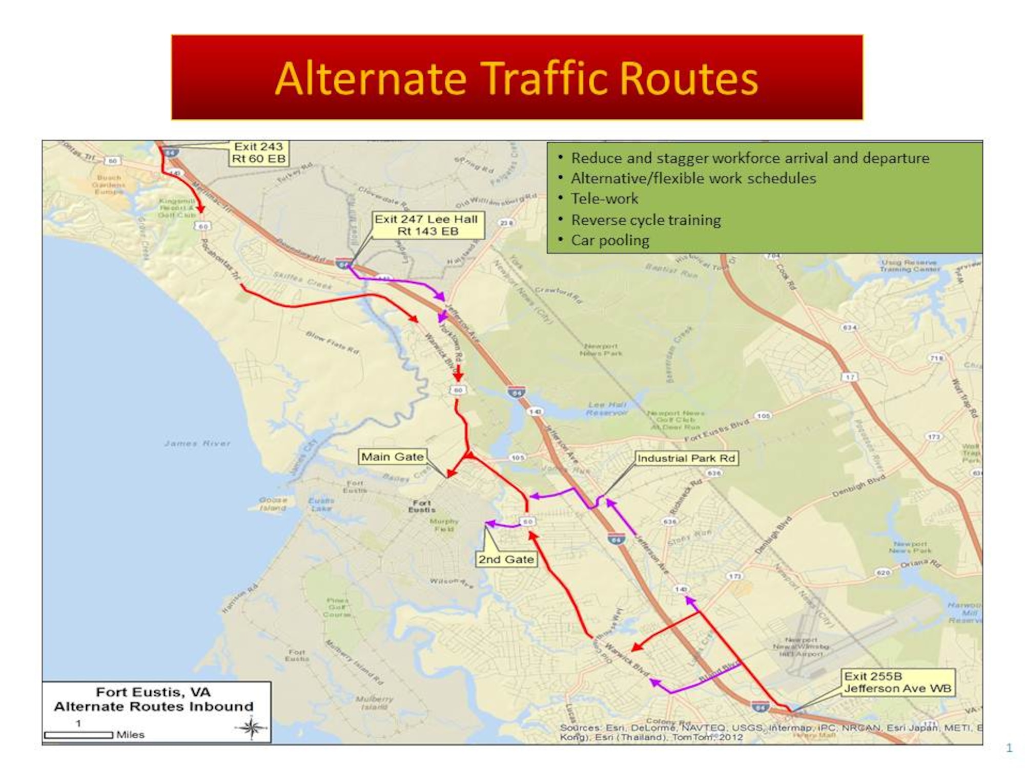 Developments in the Route 105 Bridge/Fort Eustis Boulevard construction site will affect traffic flow on Wednesday, Feb. 28 from 9 a.m. to 3 p.m.  Contractors have announced beam delivery to the Route 105 Bridge construction site, which will cause traffic to stop periodically as the beams are off-loaded and put into place.  (U.S. Air Force courtesy graphic/Released)