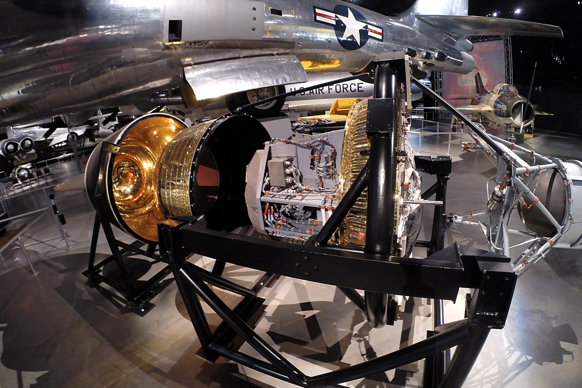 HEXAGON KH-9 reconnaissance satellite in the Cold War Gallery at the National Museum of the U.S. Air Force. (U.S. Air Force Photo)
