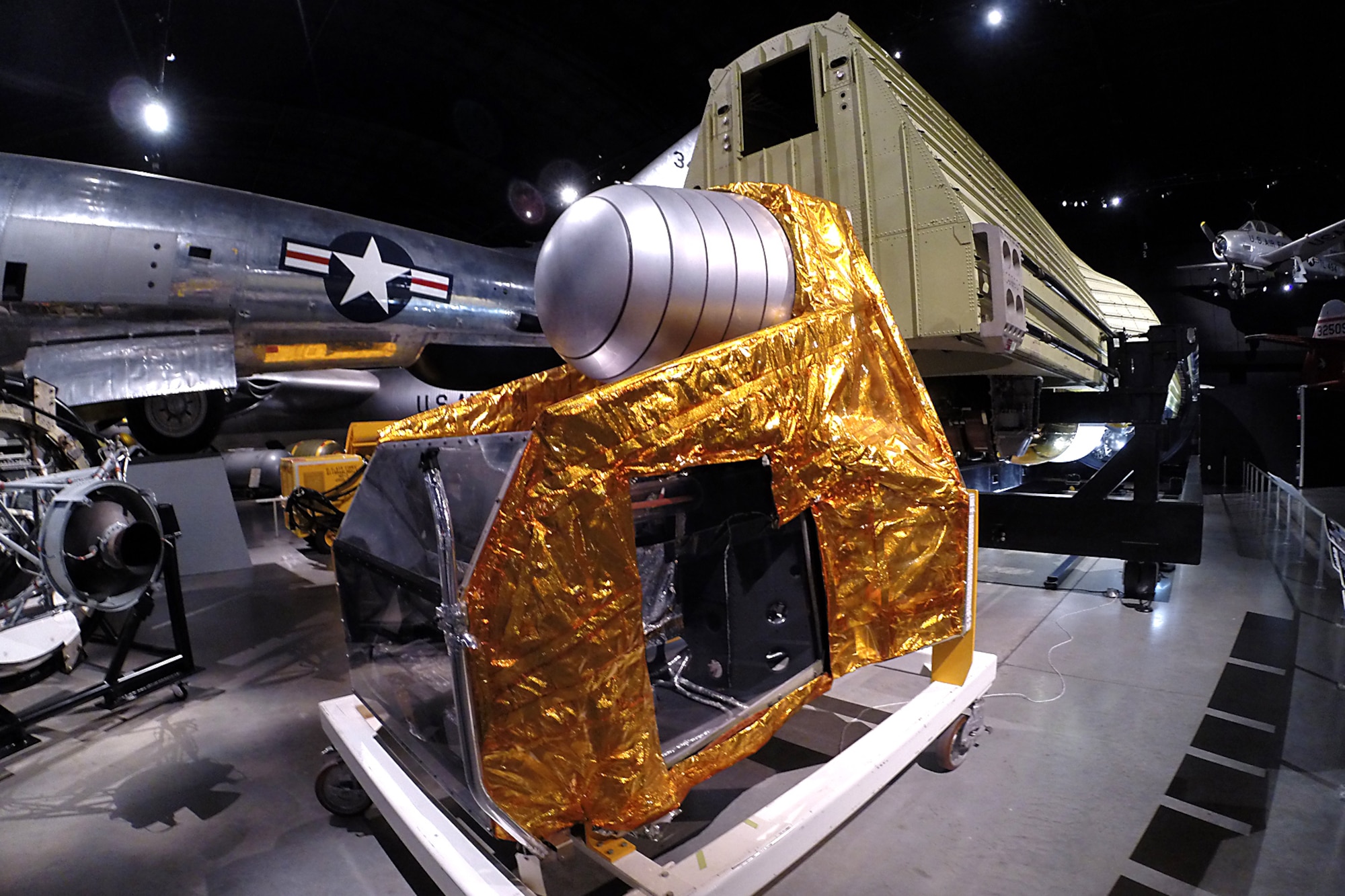 HEXAGON KH-9 reconnaissance satellite in the Cold War Gallery at the National Museum of the U.S. Air Force. (U.S. Air Force Photo)
