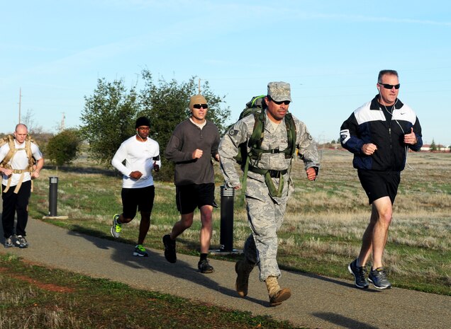 Beale Airmen participate in the Recce Challenge Adventure Series 10K run at Beale Air Force Base, Calif., Feb. 20, 2014. The next event in the Recce Challenge Adventure Series will be a Triathlon this August. (U.S. Air Force photo by Airman 1st Class Bobby Cummings/Released)
