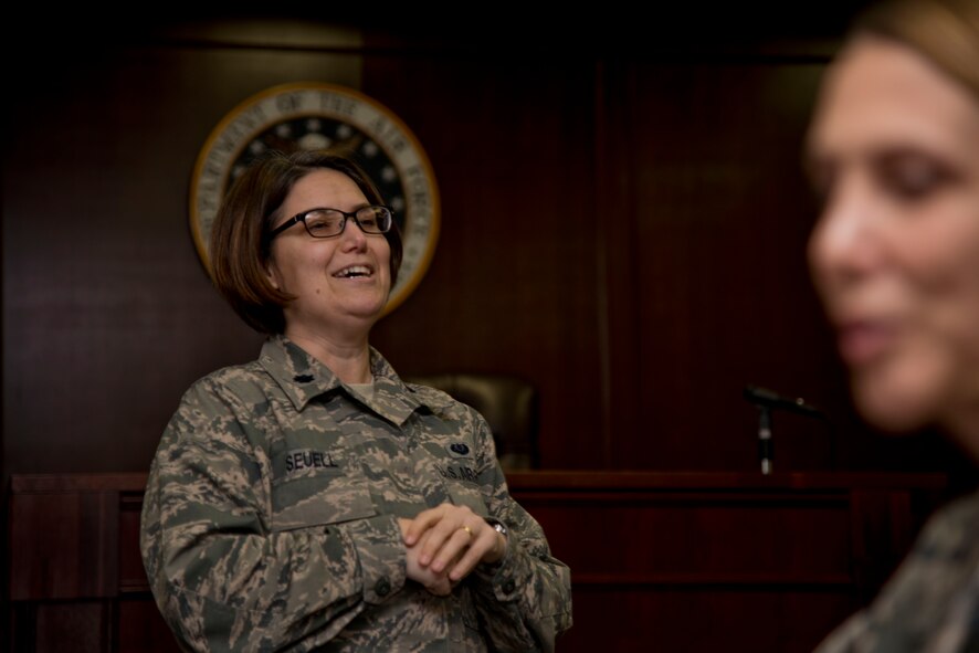 Lt. Col. Suzette Seuell, 35th Fighter Wing staff judge advocate, addresses the crowd prior to the wedding of Lt. Col. R. Scott Grainger, 35th Civil Engineer Squadron commander and Ms. Lindsay Vaughn, a teacher at Cummings Elementary School, on Feb. 14, 2014. Misawa AB is the only base in Japan where the legal office has the authority to marry couples on behalf of the Government of Japan.  (Photo by Tech. Sgt. Araceli Alarcon)