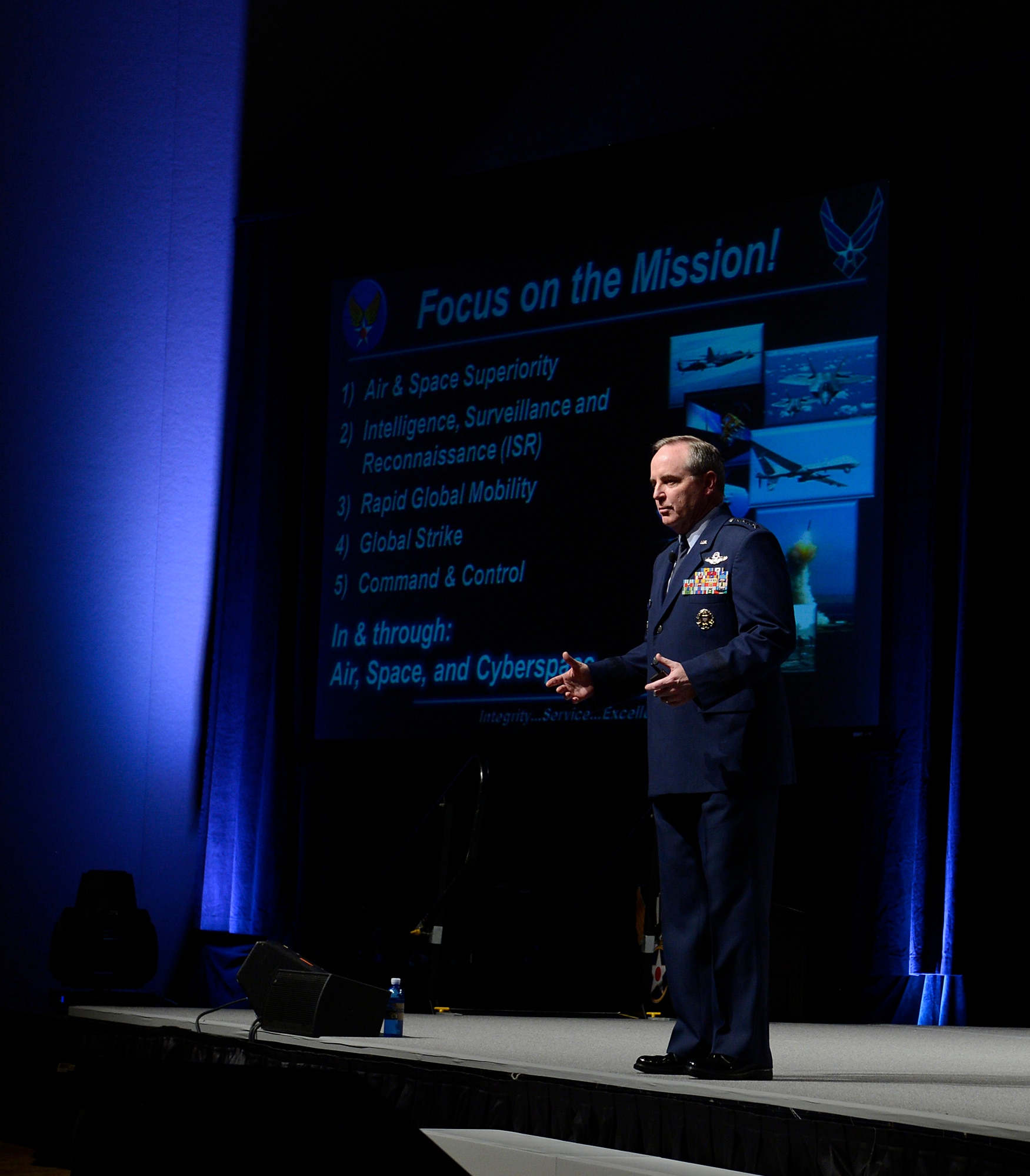 Air Force Chief of Staff Gen. Mark A. Welsh III delivers his keynote speech  Feb. 20, 2014, at the 30th Annual AFA Air Warfare Symposium and Technology Exposition in Orlando, Fla. Welsh talked about focusing on the mission, developing and celebrating Airmen, strengthening and embracing partnerships, and living our core values.  (U.S. Air Force photo/Scott M. Ash)