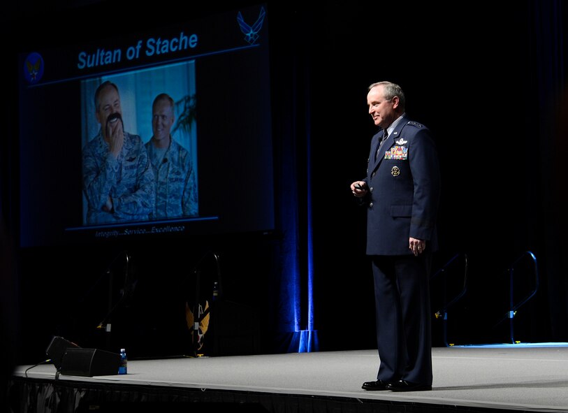 Air Force Chief of Staff Gen. Mark A. Welsh III delivers his keynote speech  Feb. 20, 2014, at the 30th Annual AFA Air Warfare Symposium and Technology Exposition in Orlando, Fla. Welsh talked about focusing on the mission, developing and celebrating Airmen, strengthening and embracing partnerships, and living our core values. (U.S. Air Force photo/Scott M. Ash)