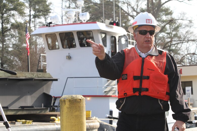 Joel Scussel, Norfolk District’s project manager for the Great Bridge Lock here, is overseeing the replacement of two 25-year-old lock gates with two refurbished gates Feb. 19 and 20, 2014. The Great Bridge Lock gates, which were constructed by the Corps in 1932, are part of the eight sets of gates throughout the Albemarle and Chesapeake Canal waterway. Each set of canal gates, which are managed and operated by the Norfolk District, is removed and refurbished on a rotational basis every 15 to 20 years. 