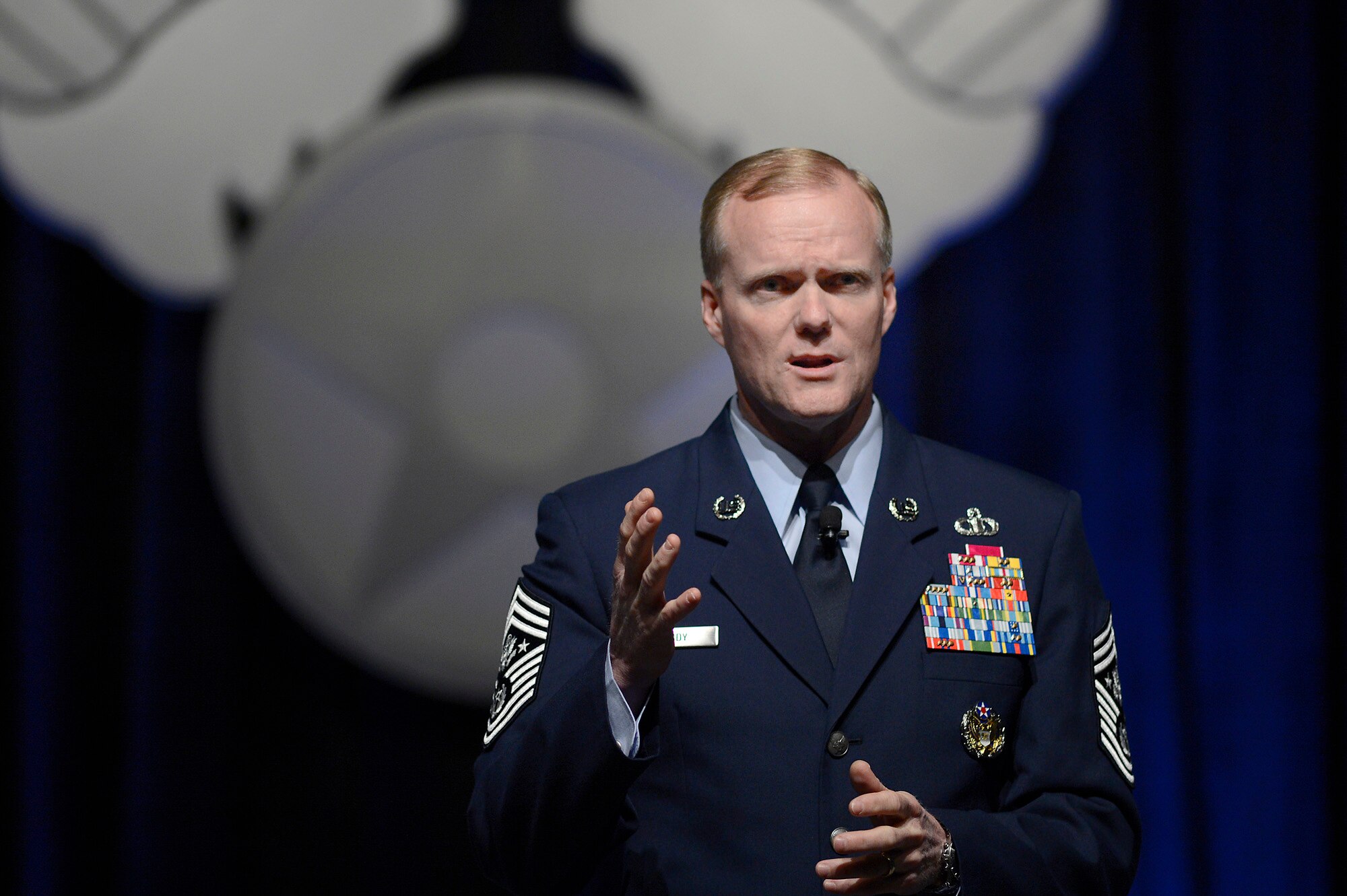 Chief Master Sgt. of the Air Force James A. Cody delivers the enlisted perspective at the 30th Annual Air Force Association Air Warfare Symposium and Technology Exposition Feb. 20, 2014, in Orlando, Fla.  Cody talked about the advantage Airmen bring to the Air Force and the need to preserve that advantage in the future.  (U.S. Air Force photo/Scott M. Ash)