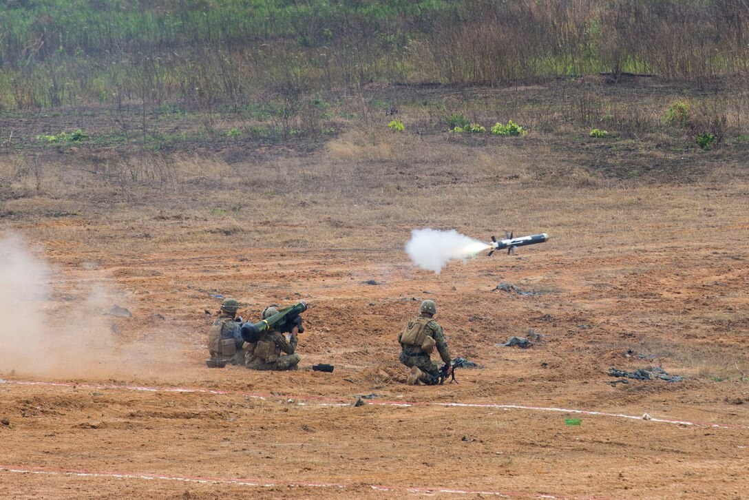 U.S. Marines fire a javelin rocket during a combined live-fire exercise as part of the conclusion of exercise Cobra Gold 2014 in Royal Thai Navy Tactical Training Center Ban Chan Krem, Chantaburi, Kingdom of Thailand, Feb. 21. Cobra Gold, in its 33rd iteration, demonstrates the U.S. and the Kingdom of Thailand's commitment to our long-standing alliance and regional partnership, prosperity and security in the Asia-Pacific region.