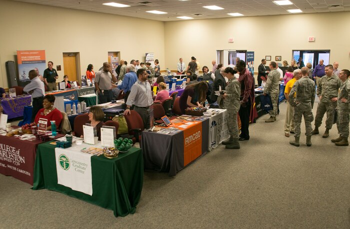 Joint Base Charleston held its annual education fair Feb. 20, 2014, at the Education and Training Center on Joint Base Charleston- Air Base, S.C. More than 130 prospective students attended the fair and were able to get information from 46 different colleges and universities. The fair was open to all military, family members, retirees and DOD civilians. (U.S. Air Force photo/Senior Airman Ashlee Galloway)
