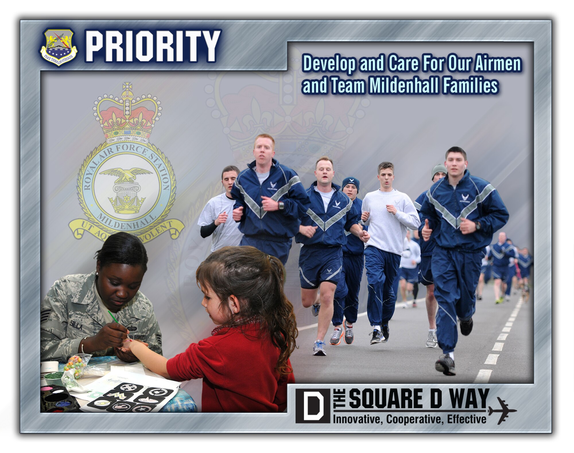 One of the 100th Air Refueling Wing's four priorities is people - develop and care for our Airmen and Team Mildenhall families. The 100th ARW is located on RAF Mildenhall, England. (U.S. Air Force graphic by Gary Rogers/Released)