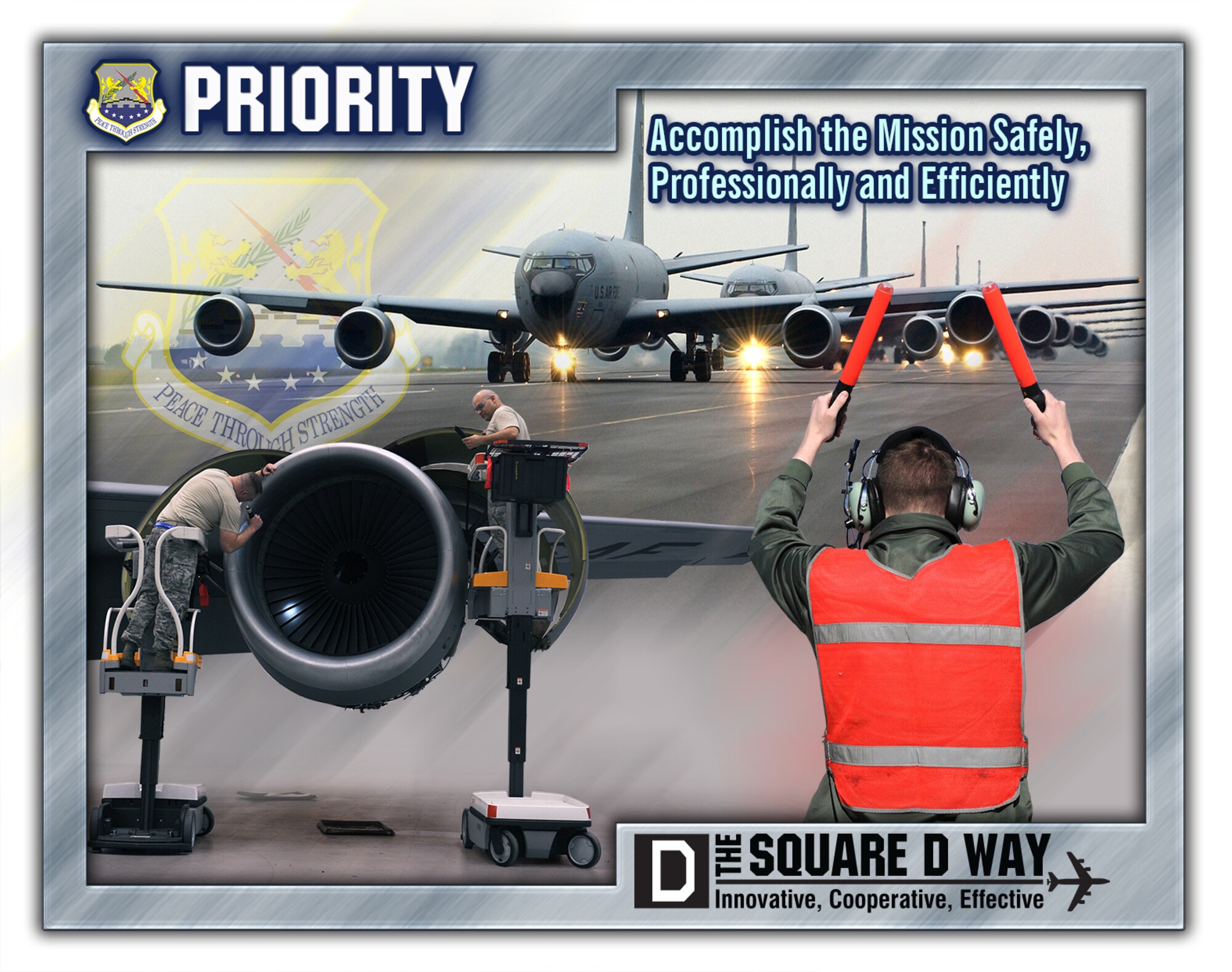 One of the 100th Air Refueling Wing's four priorities is the mission - accomplish the mission safely, professionally and efficiently. The 100th ARW is located on RAF Mildenhall, England. (U.S. Air Force graphic by Gary Rogers/Released)