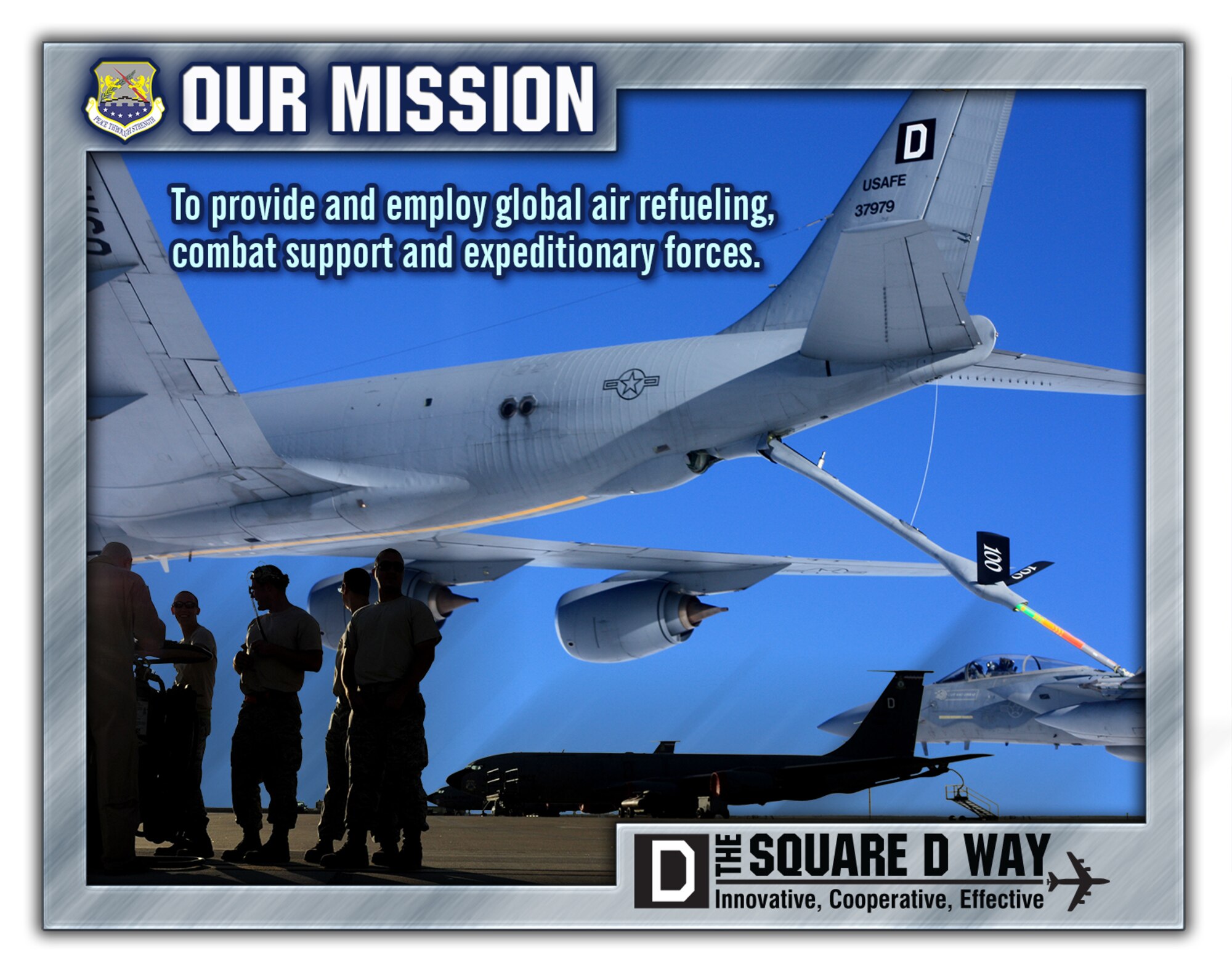 The 100th Air Refueling Wing's mission is to provide and employ global air refueling, combat support and expeditionary forces.  The 100th ARW is located on RAF Mildenhall, England. (U.S. Air Force graphic by Gary Rogers/Released)