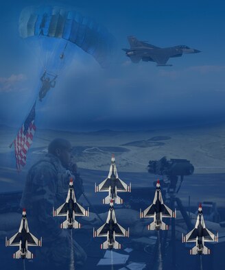 The public is invited to the “Lightning in the Desert” Open House and Air Show 9 a.m. to 6 p.m. March 15 and 16 at Luke Air Force Base. The air show will include the Air Force Thunderbirds, the Wings of Blue parachute team, the Marines MV-22 Osprey, an F-16 Fighting Falcon close-air support demonstration, and more. For more details visit www.luke.af.mil and click the graphic under the 2014 Open House and Air Show tab. (U.S. Air Force photo illustration/Staff Sgt. Timothy Boyer)