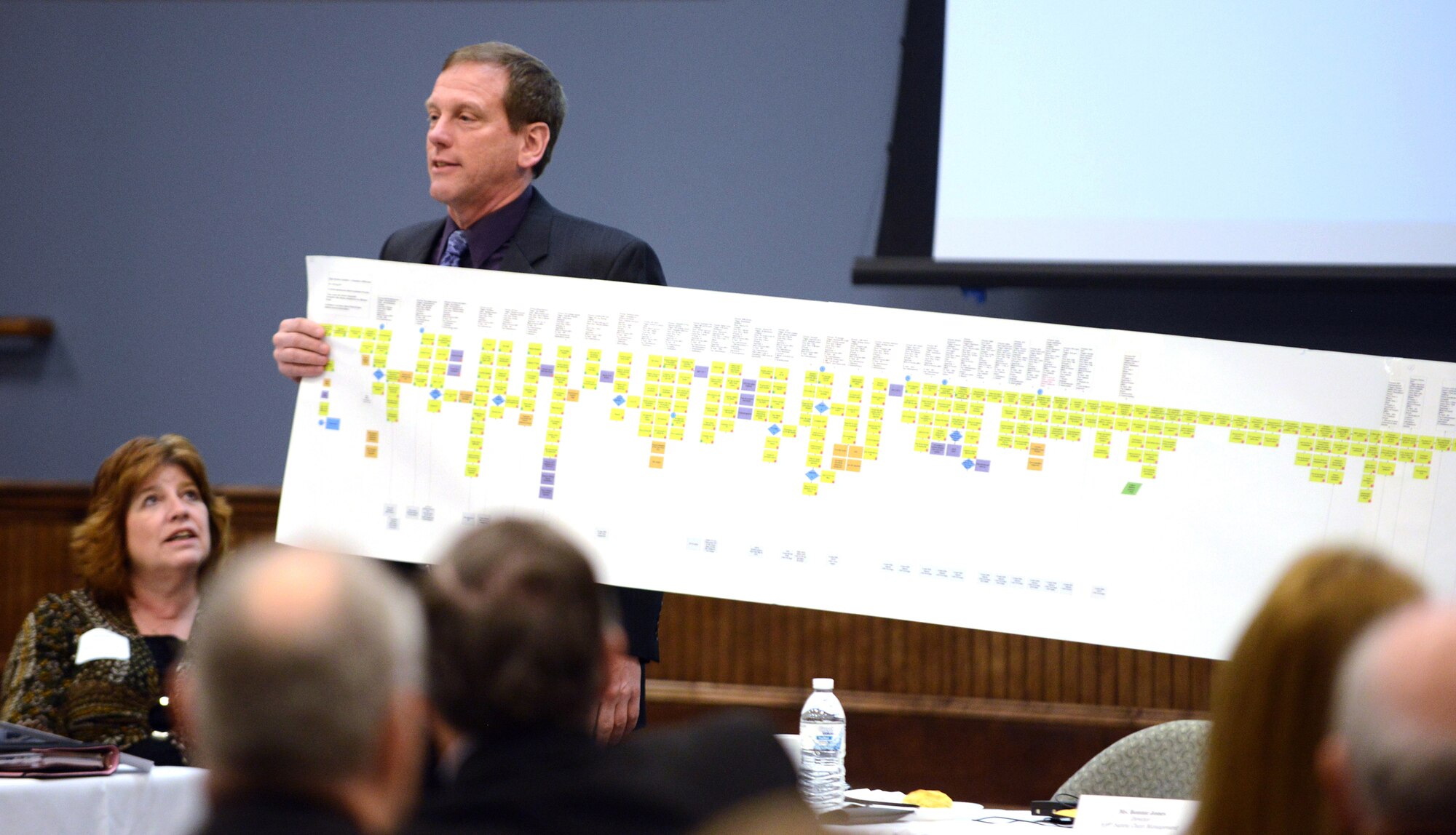 Tony Baumann, director of contracting at Robins, discusses the acquisition process Feb. 19, 2014 during a forum in Warner Robins. The purpose of the forum was to provide attendees a glimpse into the processes and procedures which drive acquisition strategies and the decision making process at the base. (U.S. Air Force photo by Tommie Horton)