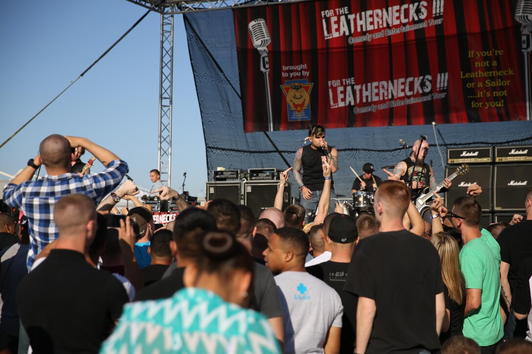Drowning Pool, a heavy metal band, performed for Marines aboard Marine Corps Air Station Miramar, Calif., Feb. 21. Drowning pool was part of the “For the Leathernecks 3” tour, which also included comedians and dancers.